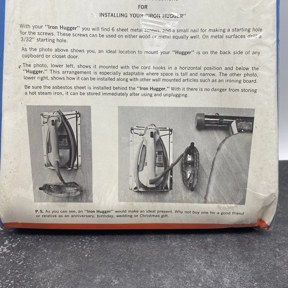 Vintage‎ Clothes Iron Hugger Wall Storage Holder Hanging Original Package Unused